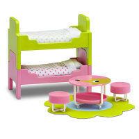 LUNDBY - Puppenhausmöbel Kinderzimmer, grün/pink