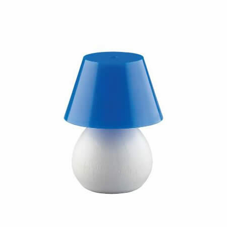 Tischlampe, klein mit blauem Schirm